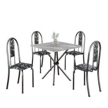 Imagem de Conjunto De Mesa Tubular 4 Cadeiras 70x70cm Mart Prata Com Tampo Em Granito Topázio Isabel 048 - Tudo De Móveis Preto Floral