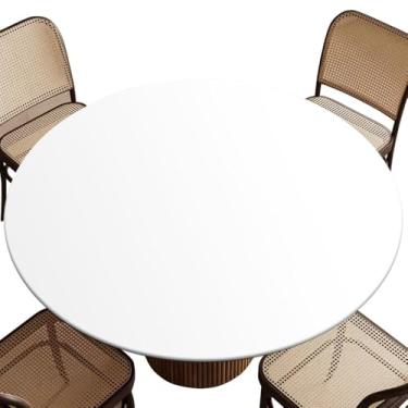 Imagem de LKEZYOEL Toalha de mesa justa com borda elástica para mesa redonda de 71,6 cm a 81,5 cm de diâmetro, capa de mesa elástica branca para jantares estilo 40