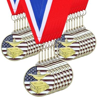 Imagem de Cunno 20 medalhas patrióticas de prêmio acadêmico a granel Medalhão acadêmico de ouro de 5 cm com fitas de pescoço Troféu de Metal Prêmio Presente para Torneios Competições Festa