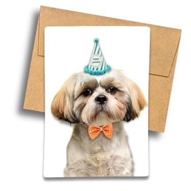 Imagem de Fava Bean Productions Cartão de aniversário Shih Tzu, design de chapéu de aniversário de cachorro e gravata borboleta, Happy Birthday from a Small Dog - 562