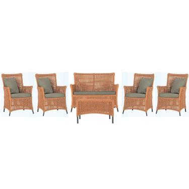 Imagem de Jogo Sofá 4 Poltronas E Mesa Igapó Preta E8 Trama Original Terra Cota