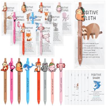 Imagem de Landical Conjunto de 32 canetas esferográficas inspiradoras para presente a granel canetas fofas de desenho animado com marcador de página positivo presente de agradecimento de funcionários para