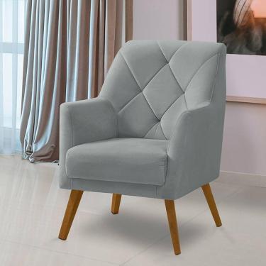Imagem de Poltrona Decorativa Bordada Magali Veludo Cinza Claro Lansofbr