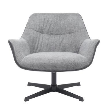 Imagem de Poltrona Giratória Louvre Fratini Composê Em Poliuretano Gelo E Tecido Cinza Base Aço Preto