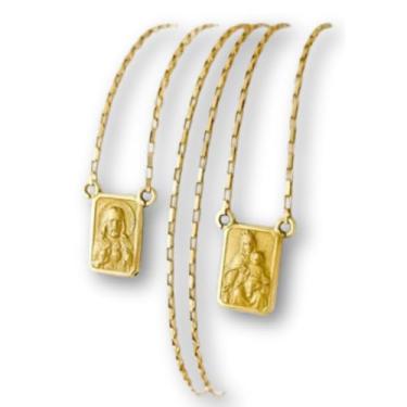 Imagem de Escapulário Masculino Tijolinho 9x6 60 Cm S Face Ouro 18k Dourado