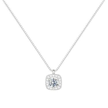 Imagem de Colar Moissanite para mulheres, pingente quadrado prata S999, simulador