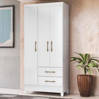 Imagem de Guarda Roupa Solteiro 3 Portas 2 Gavetas Lima - Branco / Rosa Flex Branco