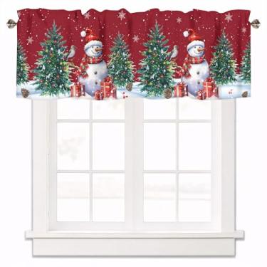 Imagem de XYTIDUKEJI Cortinas curtas de Natal para janelas, presente de árvore de Natal, boneco de neve, cortina vermelha, bolso para varão, tratamentos para cozinha, quarto, banheiro, sala de estar, pia, 1