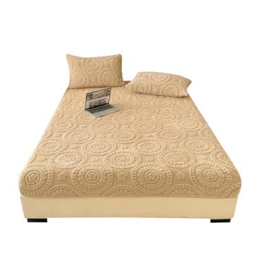 Imagem de LweiPsqLin Lençol de elástico solteiro GG apenas - lençol com elástico alto de veludo fofo - ultramacio, resistente a rugas e desbotamento, roupa de cama boho floral caramelo