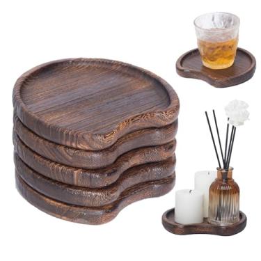 Imagem de 5 peças de porta-copos de madeira para proteção de mesa, porta-copos de madeira grande, porta-copos para mesa de centro de mesa, cozinha, decoração de sala de estar, bandeja pequena, bandeja