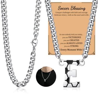 Imagem de NUKAYAI Colar de futebol com letra A a Z para homens, pingente de pingente de aço inoxidável, corrente de prata, acessórios de joias, material de 50,8 cm, colares personalizados, presentes de futebol