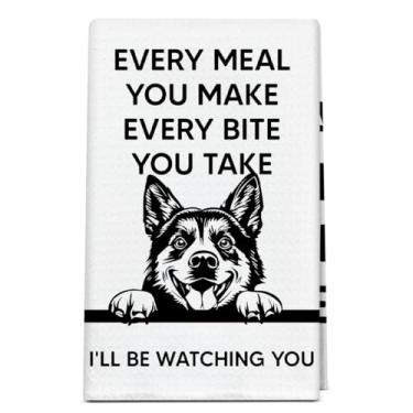 Imagem de bxtala Toalha de cozinha engraçada para cães Husky 40 x 61 cm, Every Meal You Make I'll Be Watching You Toalhas de mão, presentes engraçados para donos de amantes de cães, decorações Husky para
