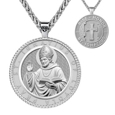 Imagem de OigvcoTe Pingente religioso de São Jude/São Cristóvão/São José/banhado a platina, colar de moedas grande, corrente de 19,69 + 5 cm, medalha de santo padroeiro católico, alto polimento., 19.69+2 Inches