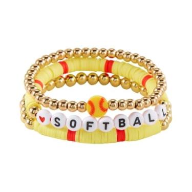 Imagem de 3 peças de pulseiras esportivas delicadas com contas de argila de polímero feitas à mão com contas douradas, bola esportiva, elástica, joia esportiva, presente para mulheres e homens, adjustable, Sem