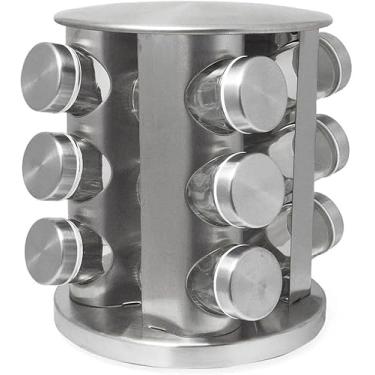 Imagem de Porta Temperos Codimentos 12 Potes Giratório - Organizador de Condimentos para Cozinha, Aço Inox, Acabamento Premium