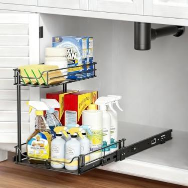 Imagem de Organizador embaixo da pia, organizador de armário de 2 camadas e armazenamento para cozinha totalmente extensível, armazenamento sob a pia resistente para banheiro, lavanderia, cozinha, armário de