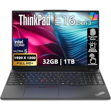 Imagem de Lenovo ThinkPad E16 Gen 3, tela FHD + de 16 polegadas, Intel Ultra 5 225U, 32 GB DDR5 RAM, SSD PCIe de 1 TB, impressão digital, teclado retroiluminado, WiFi 6E + BT, RJ-45, webcam 1080p, Win 11 Pro