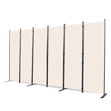 Imagem de CHOSENM Divisor de quarto, telas dobráveis de privacidade com pés de suporte mais largos, divisória de sala portátil de 1,8 m para separador de ambiente (bege claro, 56 cm - 6 painéis)