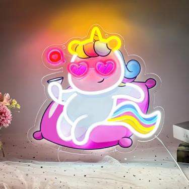 Imagem de Placa neon de unicórnio, placas neon coloridas de unicórnio para decoração de parede, placas LED de unicórnio alimentadas por USB para parede de quarto, festa, decoração de quarto infantil, presentes