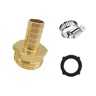 Imagem de aquadiai 1 peça 1/10.2 cm Barb x 3/4 GHT macho adaptador de mangueira de jardim conector de mangueira de água de latão sólido kit de reparo de mangueira de água com grampos de aço inoxidável