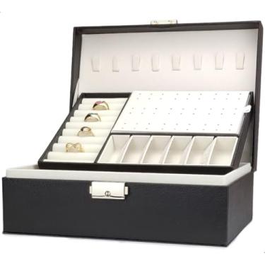 Imagem de Porta Joias Maleta Grande Para Viagem Organizador Ótimo joia caixa de joia(preto com branco)