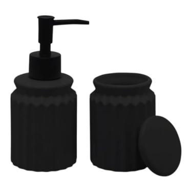 Imagem de Kit Banheiro Lavabo Preto Cerâmica 2 Pçs Porta Sabão Pote