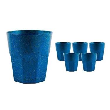 Imagem de Kit 6 Copos Mini Roma Fibra Madeira Azul 300Ml - Bb Store