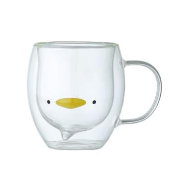 Imagem de Copos de café de vidro de parede dupla, caneca de vidro de parede dupla com design de rosto de animal fofo, xícara de café isolada com alça para bebidas quentes e frias, 250 ml