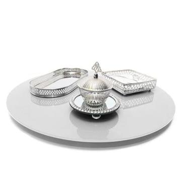 Imagem de Prato Giratorio Centro Mesa Vidro Bandeja Decorativa Jantar com 45 cm (preto)