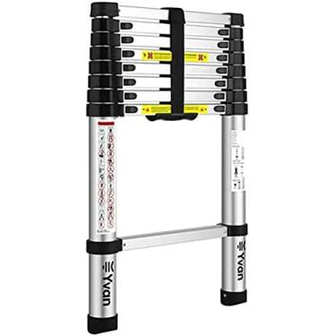Imagem de OKUOKA Escada telescópica portátil extensível para serviço pesado, multiuso, alumínio, dobrável, industrial, compacta, escada, escada, telescópica, uso doméstico, carga de 150 kg (tamanho: 3,2