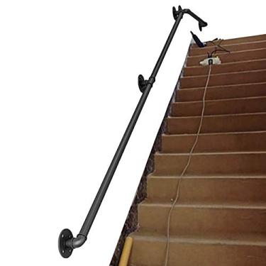 Imagem de SENNIAN Corrimão de escada preta (1 pés-6 m). Kit completo. Trilho de corrimão de ferro forjado suporte de parede trilhos de mão para escadas, kit de barra de apoio de escada para crianças idosas