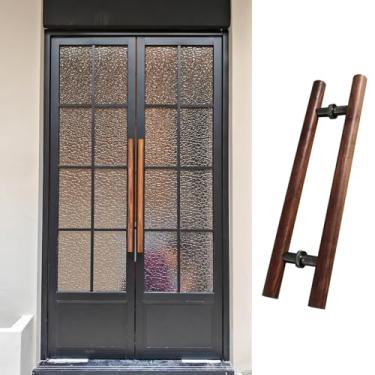 Imagem de Maçaneta de porta de entrada de madeira maciça, substituição de puxador de porta de vidro francês, barra de apoio comercial de dupla face com kit de instalação (Cor: Estilo A, Tamanho: 150 cm/59)