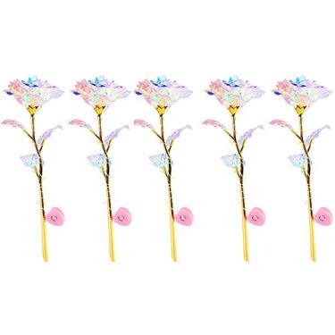 Imagem de Rosa 5 peças luminosas artificiais para meninas, presentes de flores coloridas, flores artificiais de LED, flores artificiais realistas, flores artificiais
