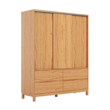 Imagem de Guarda-Roupa Casal Square 3 Portas 4 Gavetas Madeira Maciça Natural Pine