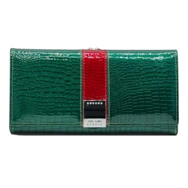 Imagem de GHUHUALX Carteira feminina elegante de couro genuíno com dobra tripla - Bolsa clutch fina e multicolorida com porta-cartões, Verde, Trabalho