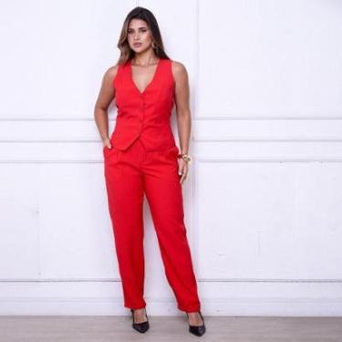 Imagem de Conjunto Aurora BBonnie – Colete e Calça em Alfaiataria Sensorial Vermelho-Feminino