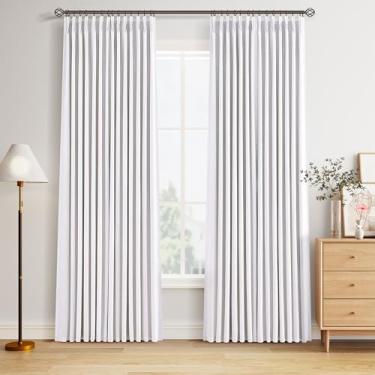 Imagem de Cortinas de linho plissadas brancas bege com 203 cm de comprimento, 2 painéis para sala de estar, quarto, isolamento térmico, boho, casa de fazenda, escurecimento, pregas, cortinas com ganchos
