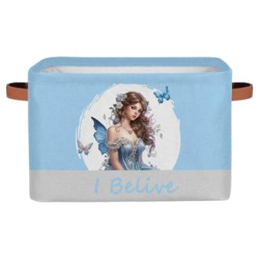 Imagem de Cestas de armazenamento pequenas, azul, fada, bonita, com alças, caixas de armazenamento de brinquedos infantis, organizador de cubo de tecido, cesto organizador para berçário, sala de estar, quarto