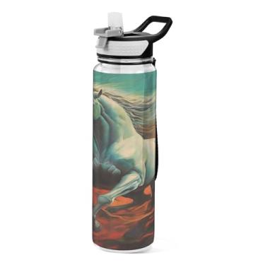 Imagem de Blueangle Garrafa de água esportiva de pintura galopante de cavalo 947 ml com tampa de canudo - Garrafas de água reutilizáveis Tritan sem BPA para academia, caminhadas e atividades ao ar livre (769)