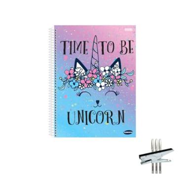 Imagem de Kit Caderno Feminino 1 Matéria 96 Folhas + Caneta Trigel Branca 0.8mm + Grampeador Alicate HP45