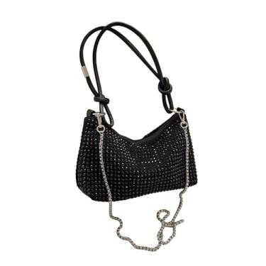 Imagem de Bolsa de ombro feminina com strass, alça de corrente, bolsa de mão para noite para festa de casamento, Preto, one_size, Bolsa de ombro feminina com strass, alça de corrente, bolsa de mão para noite e