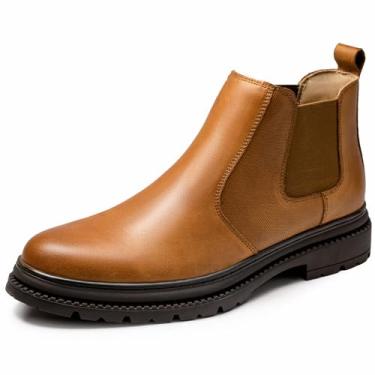 Imagem de OKKO Bota masculina Chelsea, couro legítimo, clássica, confortável, casual, sem cadarço, cano curto, Marrom fosco (002), 41