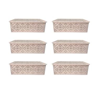 Imagem de Kit Com 6 Caixas Organizadora Oriental Color Com Tampa 7 Litros (BEGE)