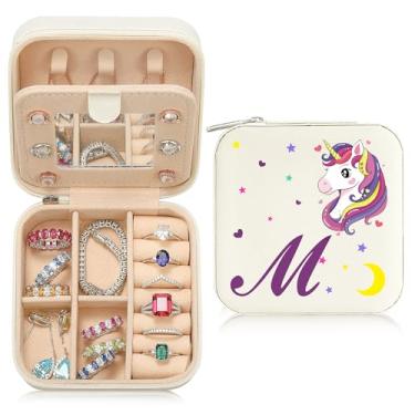 Imagem de Caixa de joias de viagem organizadora para presentes pequena fofa personalizada presente de aniversário natal para filha anel colar brinco caixa organizadora branca letra A-Z