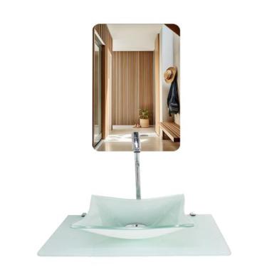 Imagem de Kit cuba de vidro para banheiro tampo 50cm branco full suporte com esp