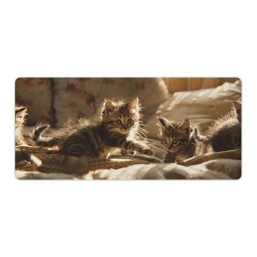 Imagem de FoRes Tapete de rato grande gato ao sol base de borracha antiderrapante para jogos tapete de mesa para laptop, acessórios de computador, suprimentos para escritório, casa, 40 x 90 cm