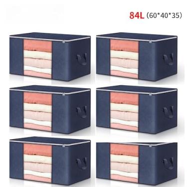 Imagem de Caixa Saco Organizador Grande Edredom Cobertor Casaco Guarda Roupa Ecológico Anti-Poeira Umidade (6PCS-84L-Azul)