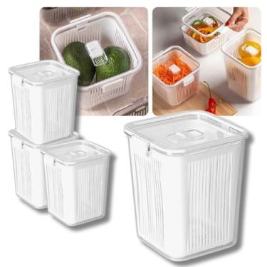 Imagem de Kit 4 Organizadores Geladeira Hermético | Para Armário Cozinha Geladeira | 3,050 Litros Com Tampa Hermética | Caixa Plástica para Legumes, Saladas, Alimentos e Vegetais | Paramount