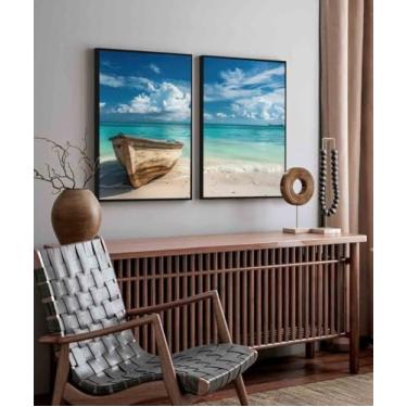 Imagem de Quadros Decorativos Barco Mar praia paisagem luxo moderno sala quarto com moldura e vidro (Moldura Preta, 60x80, Sem Vidro)