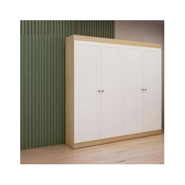 Imagem de Guarda-Roupa Casal Genialflex Europa Ele & Ela, 4 Portas, 2 Gavetas e 4 Prateleiras 198cm de largura – Savana/Branco